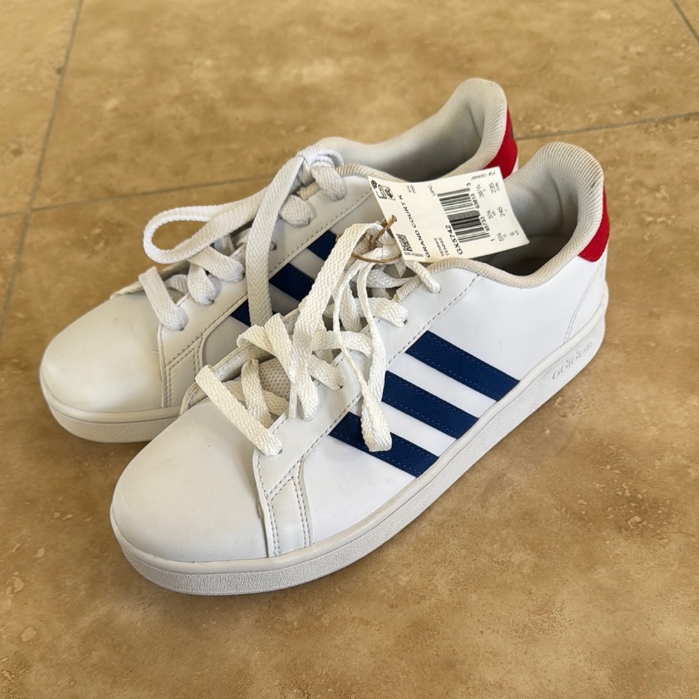 Adidas White and Blue Sneakers with Signature Stripes